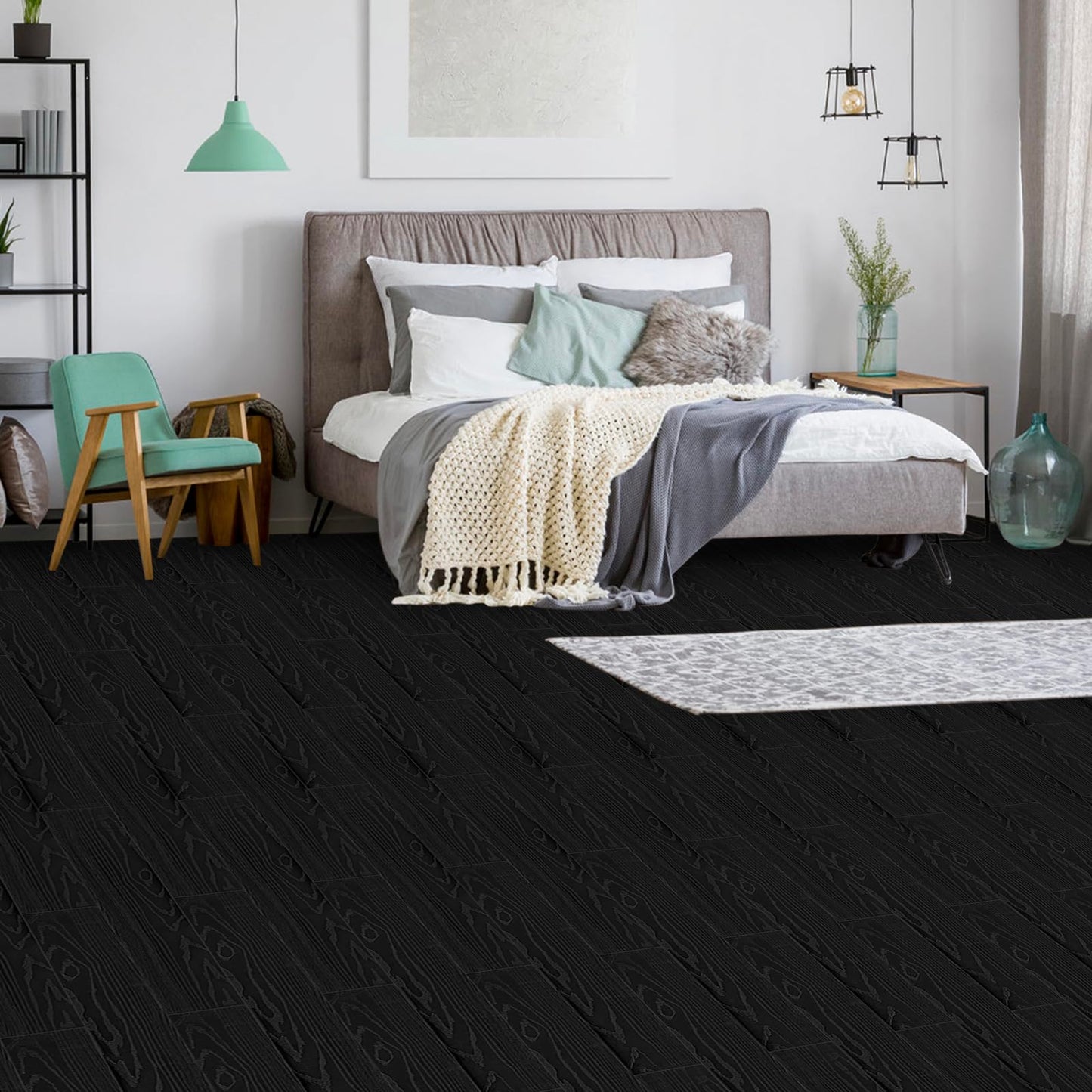 Peel and Stick Floor Tile - Vinyl Flooring 20-Pack (30 Sq.Ft), Waterproof and Self-Adhesive Black Wood Plank for Bathroom Kitchen Laundry Room, Easy DIY Flooring, No Grout Needed (36x6 Inch)