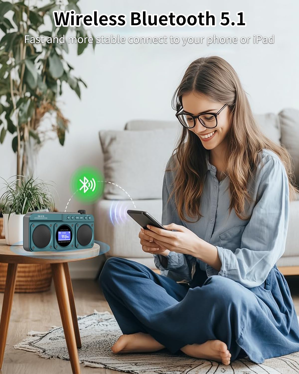 SEMIER Small Digital FM Radio Bluetooth Speaker, Handheld Rechargeable Radio Wireless Speaker, LCD Display, Double Speakers, Headphone Jack, Support USB/Micro SD Card MP3 Play for Home Outdoor