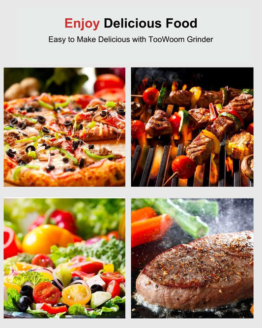 TooWoom Pepper Grinder Salt Grinder, 5 inch Stainless Steel Pepper Mill w/Adjustable Coarseness, Refillable Salt with Funnel, Cleaning Brush, Manual Pepper Grinder for Black Peppercorns