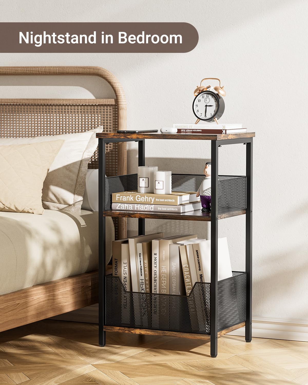Dunatou End Table, Small Side Table Industrial Retro 3-Tier Sofa Table with Storage Shelf for Small Spaces, Living Room, Bedroom, Kitchen, Office