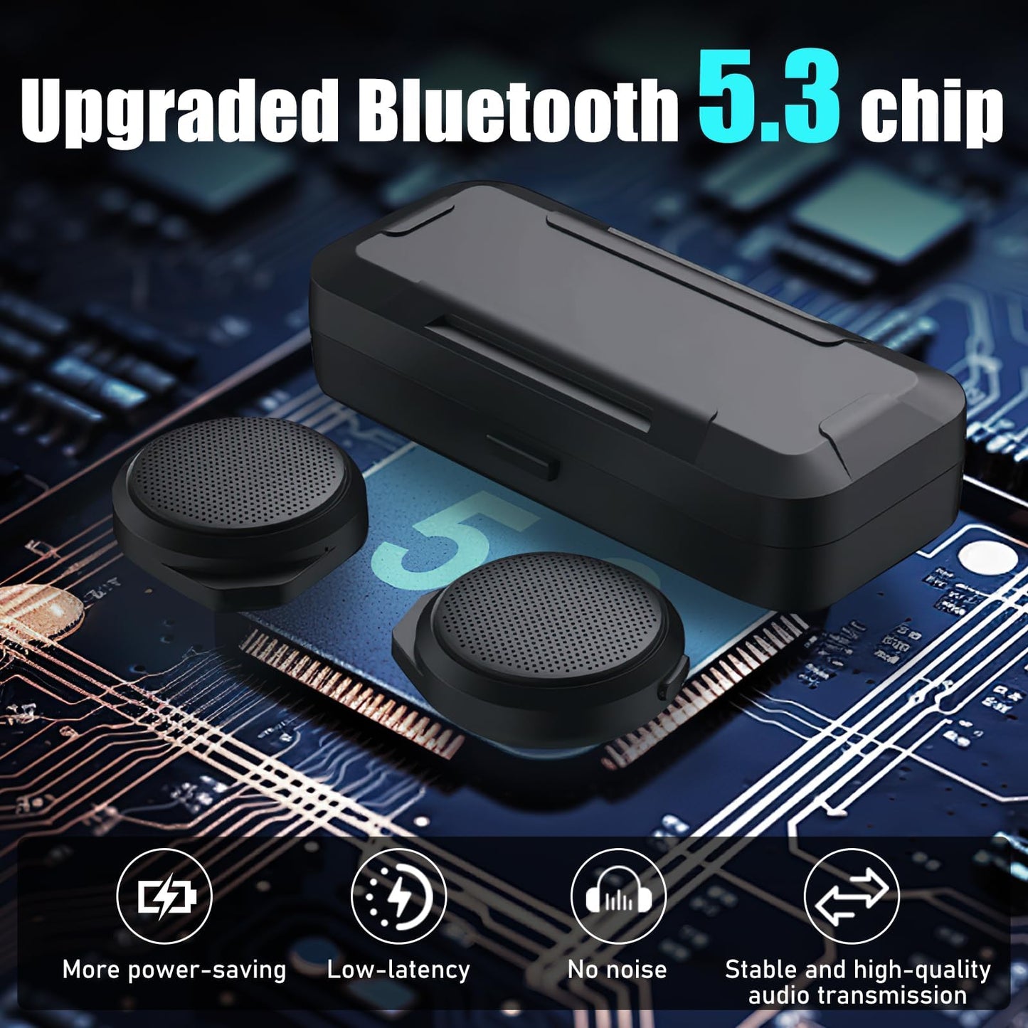 OBEST Motorcycle Bluetooth Headset with Charging Case, Helmet Bluetooth Speaker with Microphones & LED Display, 1900mAh Battery with 50Hours Work Time Wireless Headsets for Skiing and Riding