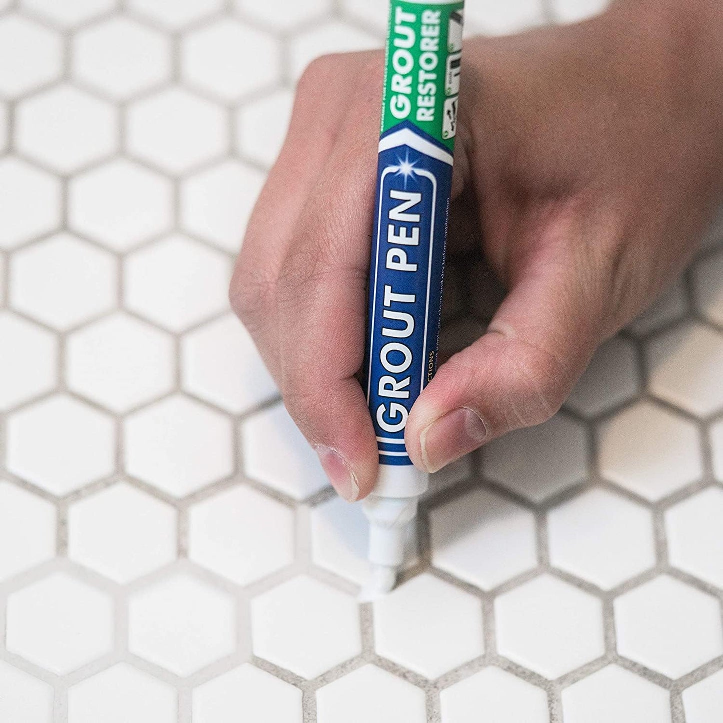 Grout Pen White Tile Grout Paint: Waterproof Grout Paint Pen, Whitener and Grout Sealer Marker for Cleaner Looking Grout Lines - White, Narrow 5mm Tip (7mL) - 3 Pack
