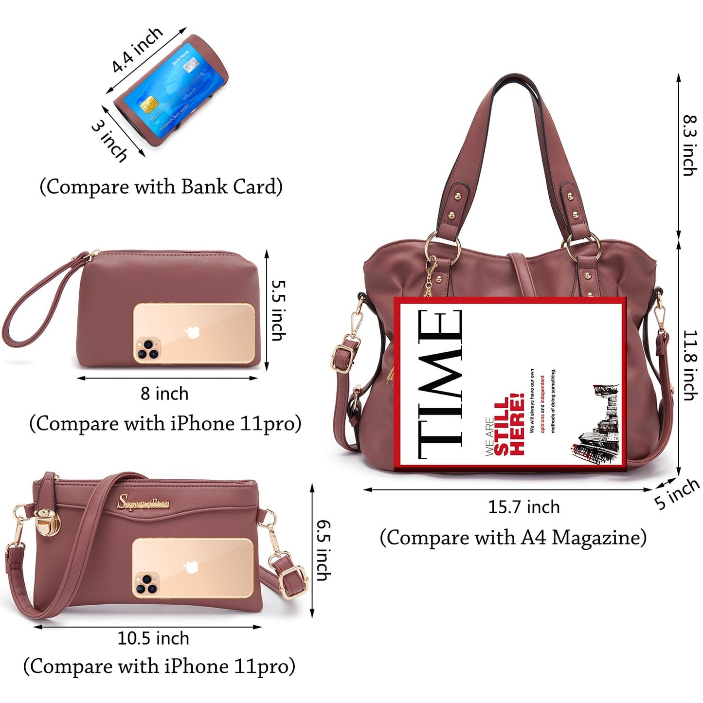 Soperwillton Fashion Handbag for Women Shoulder Bag Top Handle Satchel Hobo Tote Bag Purse Set 4pcs