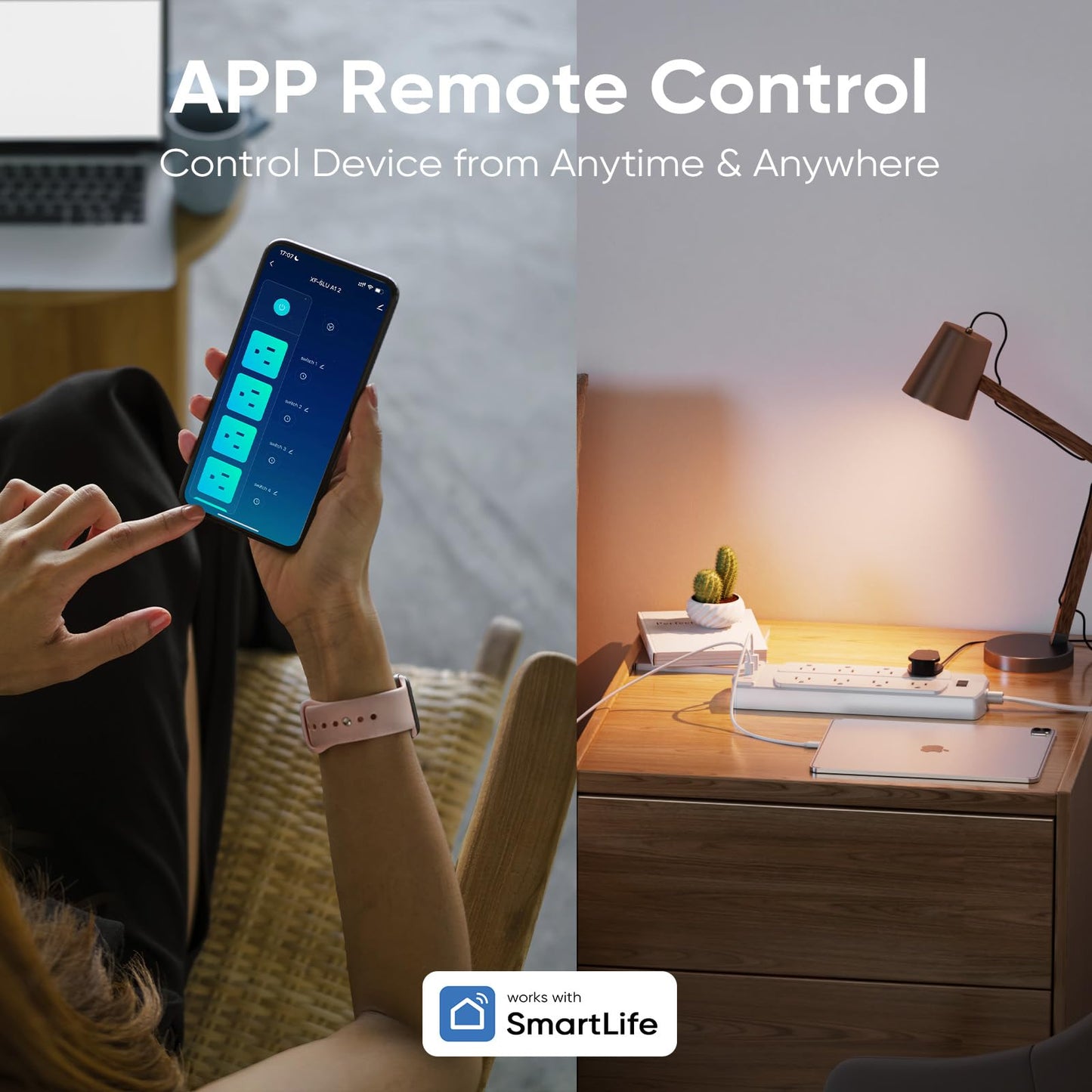 Smart Plug Power Strip, Yozisital Surge Protector with 6 Individually Controlled Smart Outlets and 4 USB Ports, 5FT Flat Extension Cord, Only for 2.4 GHz Wi-Fi, Compatible with Alexa & Google Home