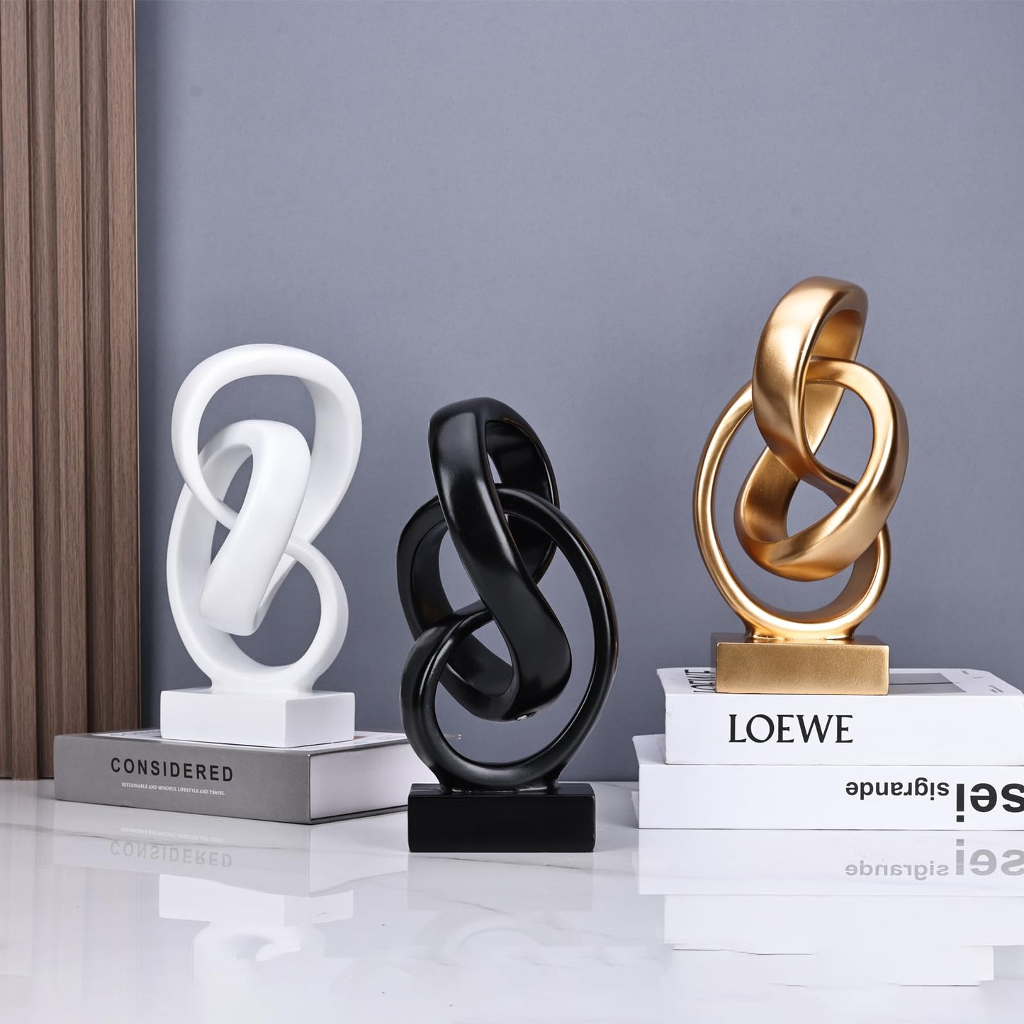 DOVDOV Abstract Black Knot Statue, Geometric Decor, Living Room Coffee Table Bookshelf countertop Black Decor, Office Coffee Table entryway Desktop Decor.