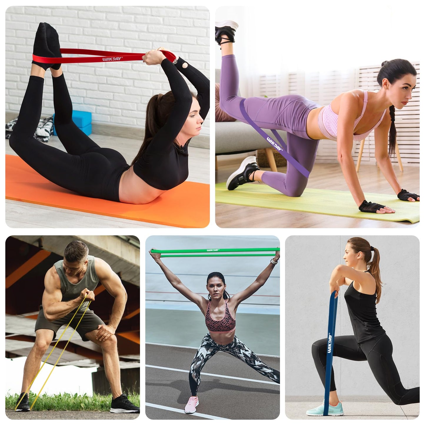 WIKDAY Resistance Bands for Working Out, Exercise Bands, Workout Bands, Pull Up Assistance Bands for Body Stretching Training Physical Therapy Muscle Training for Men & Women Multicolour (8-100lbs)