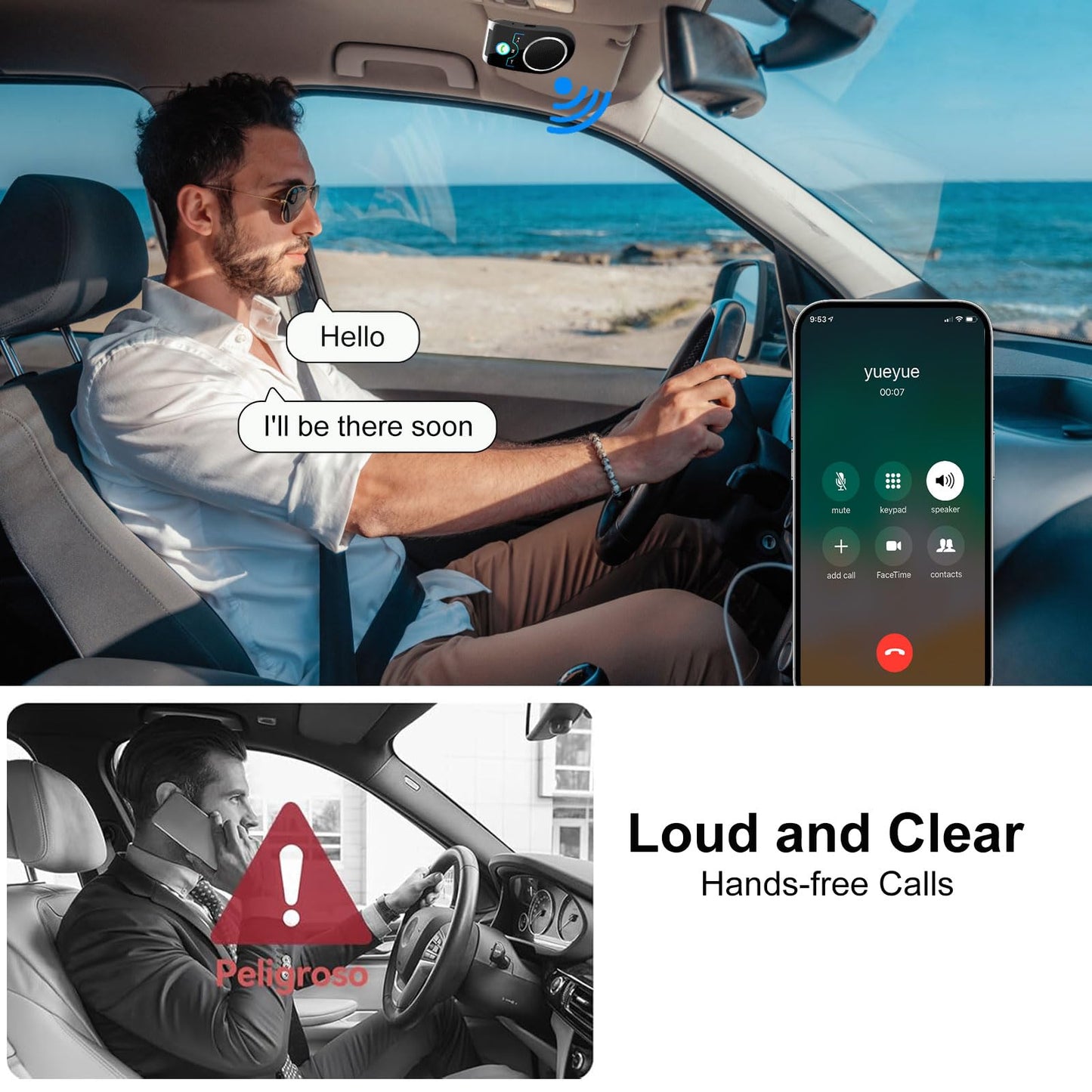 Bluetooth 5.0 Car Speaker, in Car Speakerphone, Bluetooth Receiver for Cell Phone Support Siri Google Voice Assistant, Built in Microphone&3W Speaker for Handsfree Calls, GPS, Music