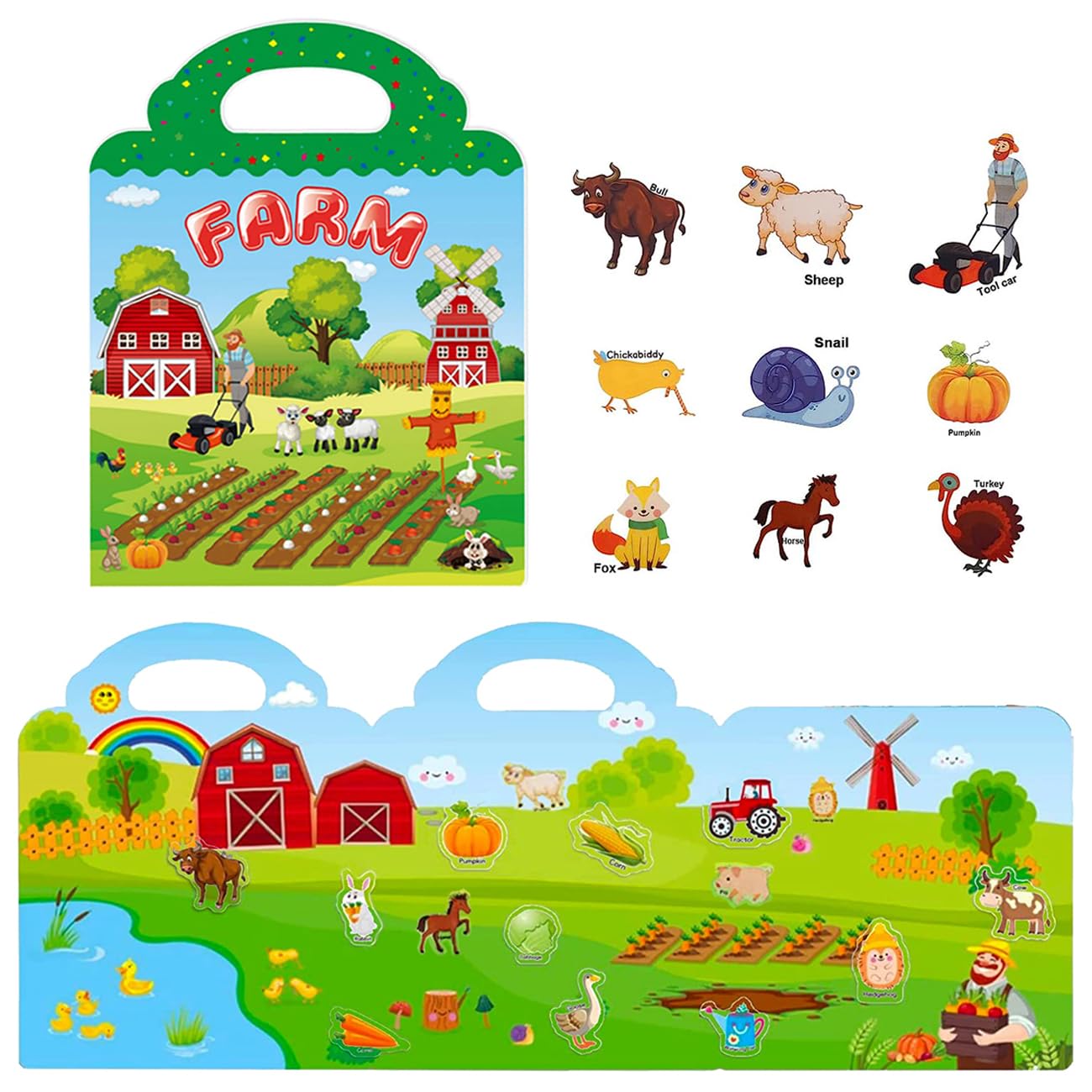 Reusable Sticker Book for Kids, Farm Stickers Educational Learning Toys Travel Stickers Activity Books for Toddler Girls Boys Age 3+ Birthday Gifts