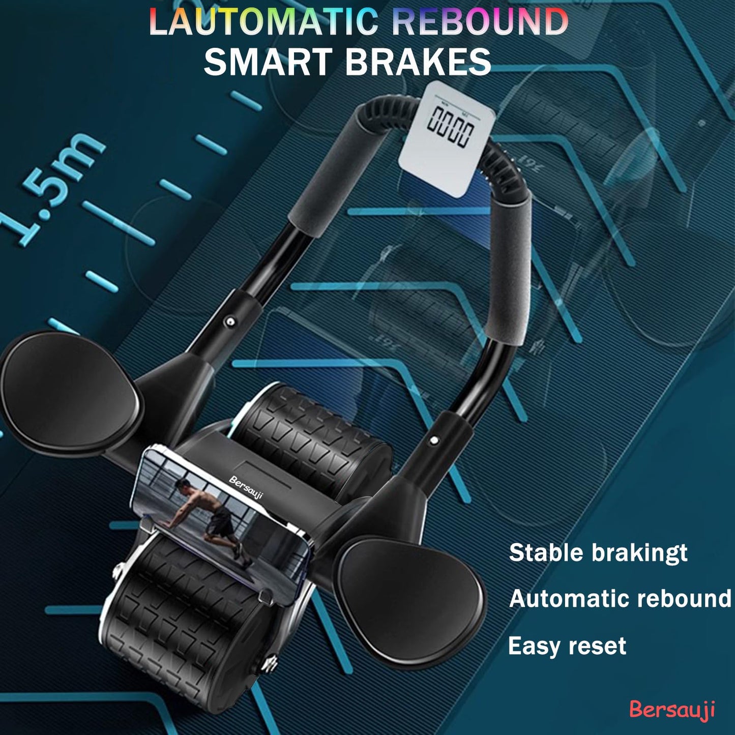 Bersauji 2023 New Ab Roller Wheel with Knee Mat &Timer, Automatic Rebound Abdominal Wheel, Ab Abdominal Exercise Roller with Elbow Support, Abs Workout Equipment Ab Exercise Roller for Women Men