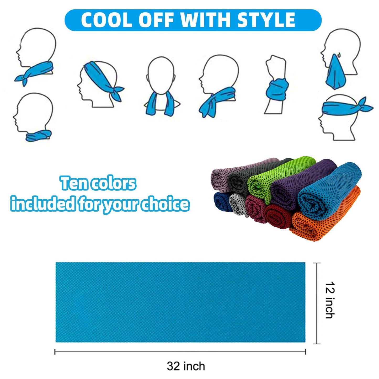 AWOWZ 10 Pack Cooling Towels, Soft Breathable Sweat Ice Towel for Sports, Yoga, Gym, Golf, Camping, Running, Fitness, Workout & More Activities