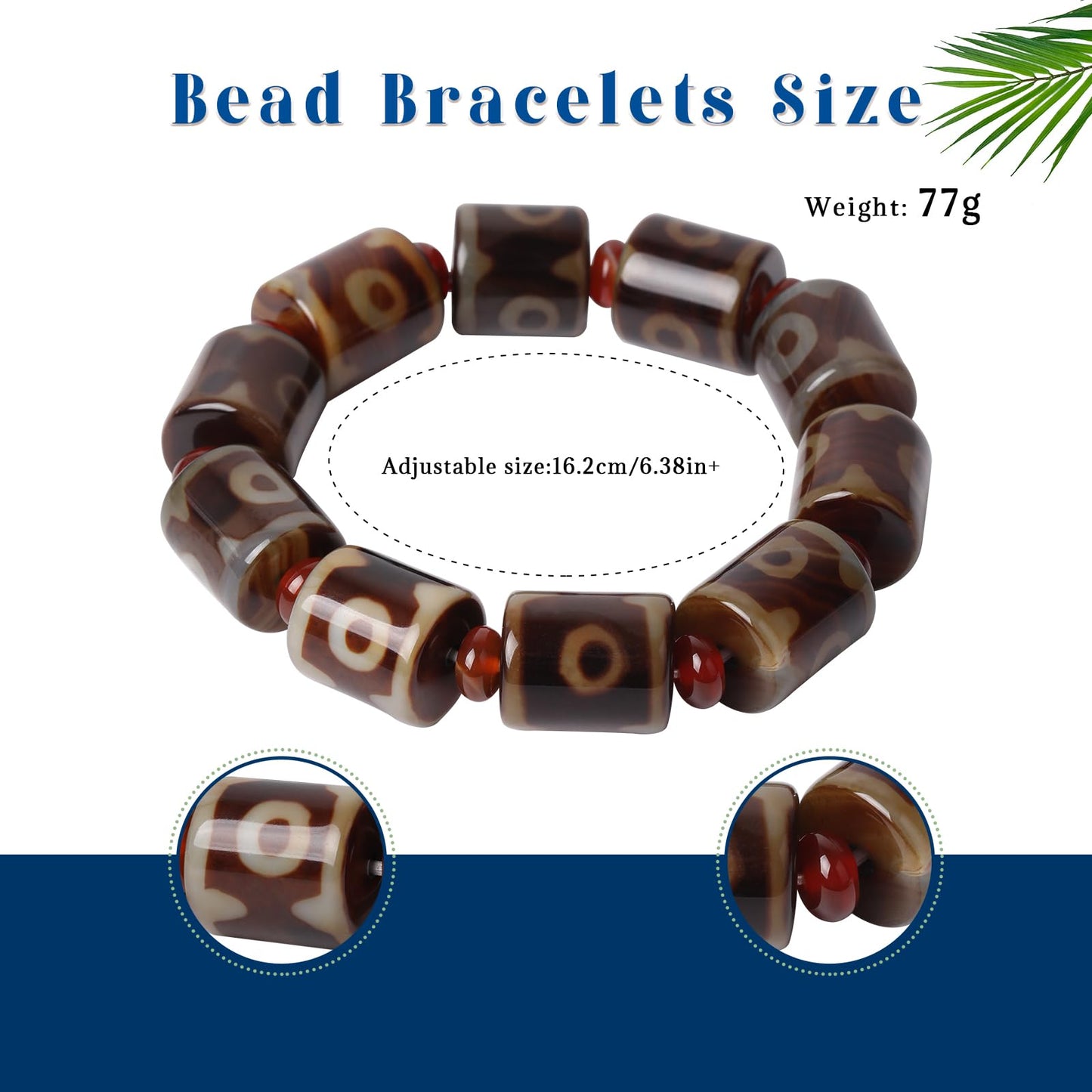Rhinenet Tibetan Dzi Beads Bracelet Mala Beads Luxury Jewelry Agate Elastic Bracelet Amulet Bangle Attract Good Luck for Women Men (Dark Brown)