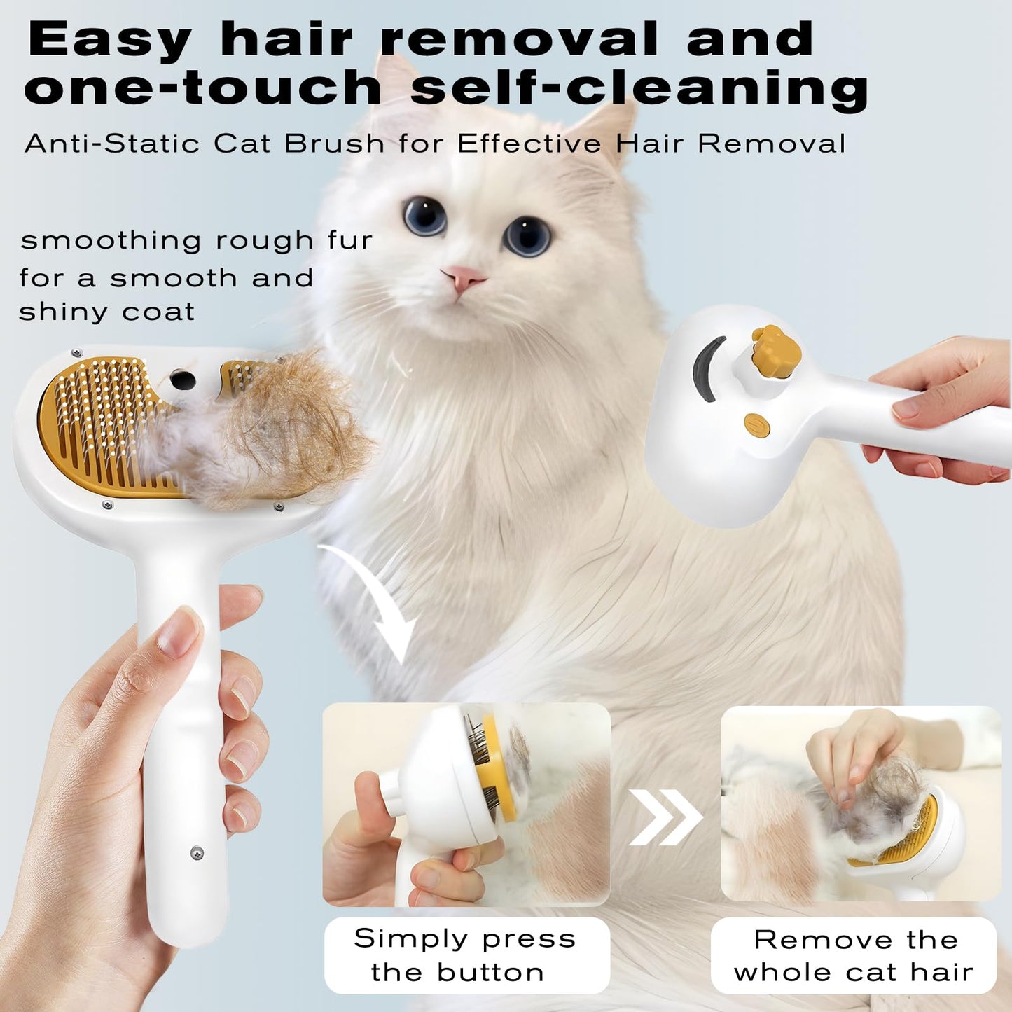 Pet Steam Brush for Dog & Cat – 3-in-1 Spray Hair Removal Comb – Steam for Shedding & Grooming – Water Brush for Long & Short Haired Pets – Spritz Defur Comb – Includes Waterless Shampoo