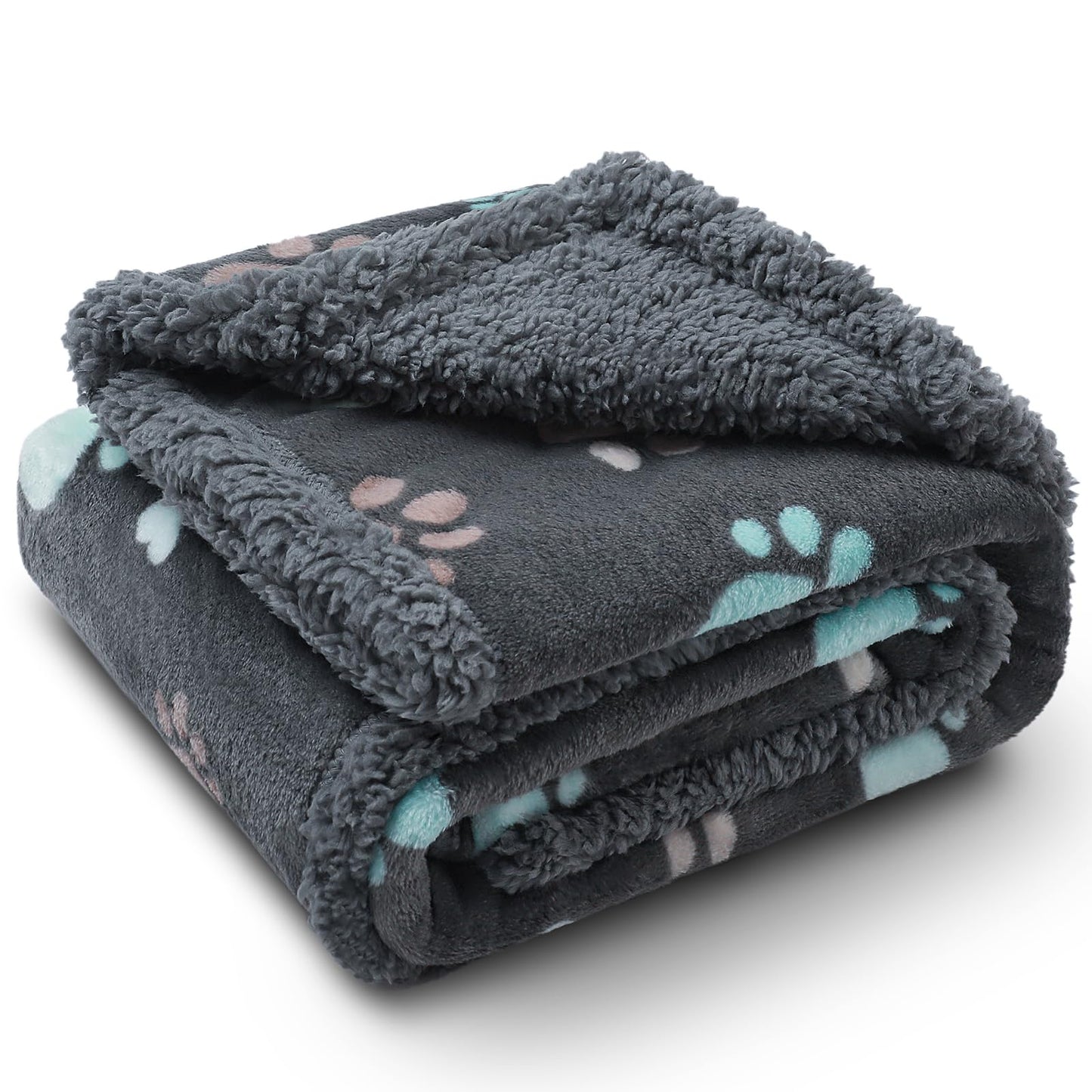 Luciphia Waterproof Pet Blankets for Couch Sofa Bed Cover Cat Liquid Pee Proof Washable Soft Fluffy Large Dog Blanket Reversible Furniture Protection Puppy Grey Paw Thicken Small（40" x 28"）