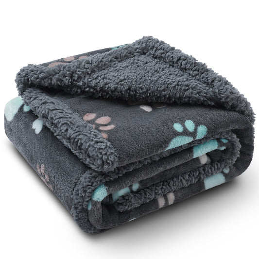 Luciphia Waterproof Pet Blankets for Couch Sofa Bed Cover Cat Liquid Pee Proof Washable Soft Fluffy Large Dog Blanket Reversible Furniture Protection Puppy Grey Paw Thicken Small（40" x 28"）