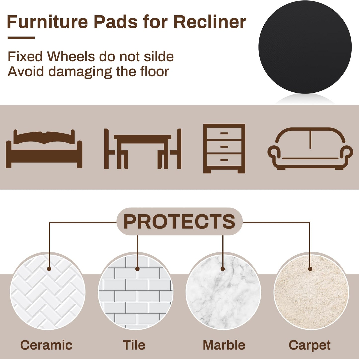 Timgle 2 Pcs 27.25 Inch Non Skid Rubber Furniture Pad Chair Pad for Recliners Anti Slip Furniture Rubber Mat for Recliners for Protecting Hardwood Floor Recliners Swivel Chairs(Round)