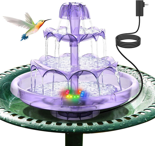 SZMP 3-Tier Electric Tabletop Bird Bath Fountains with 32.8ft Cord, Color Changing LED Lights, Indoor & Outdoor Waterfall Fountain for Relaxing and Home Garden Decor