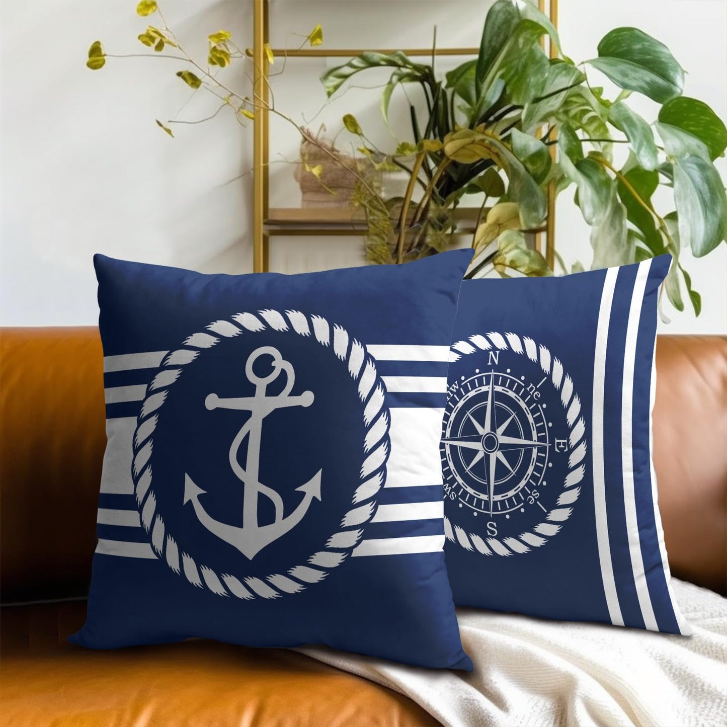 Navy Blue and White Anchors Pillowcovers Ocean Summer Throw Pillow Covers Coastal Nautical Cushion Case for Sofa Home Decor Bedroom Living Room Outdoor 18 x 18 Inches Set of 2 Beach Theme Pillow Cover