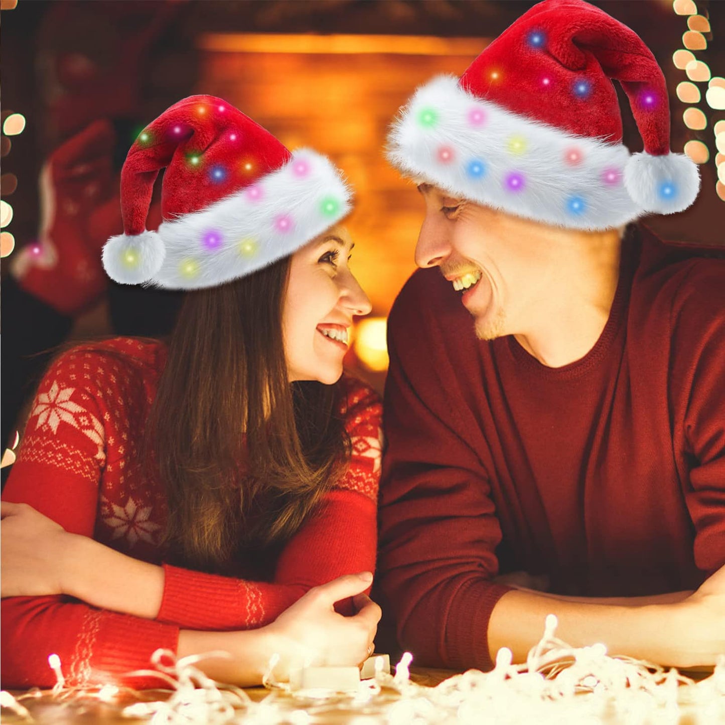 OGAJO Christmas Hat for Adults Led Light Santa Hats Red Velvet Extra Thicken Unisex Xmas Hat for New Year Festive Holiday Party