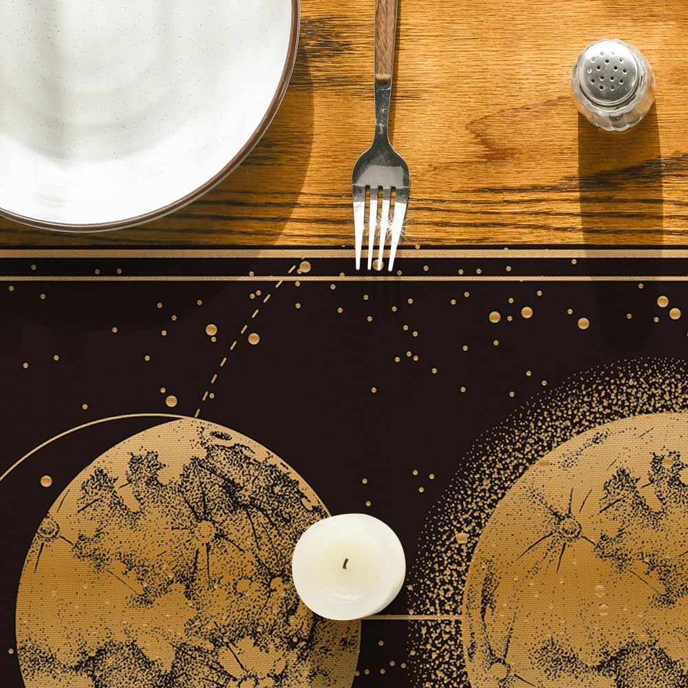 Artoid Mode Astrology Moon Magic Art Table Runner, Seasonal Mystical Gothic Kitchen Dining Table Decoration for Home Party Decor 13x48 Inch