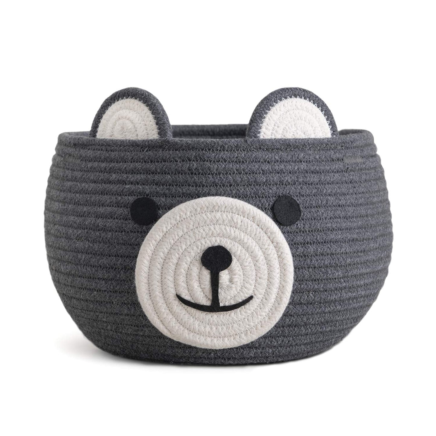 CherryNow Baby Basket for Nursery, Bear Gift Baskets for Kids, Empty Baby Shower Basket with Handles, Small Cute Animal Cotton Rope Baskets, Grey, 10.5"D x 8.5"H