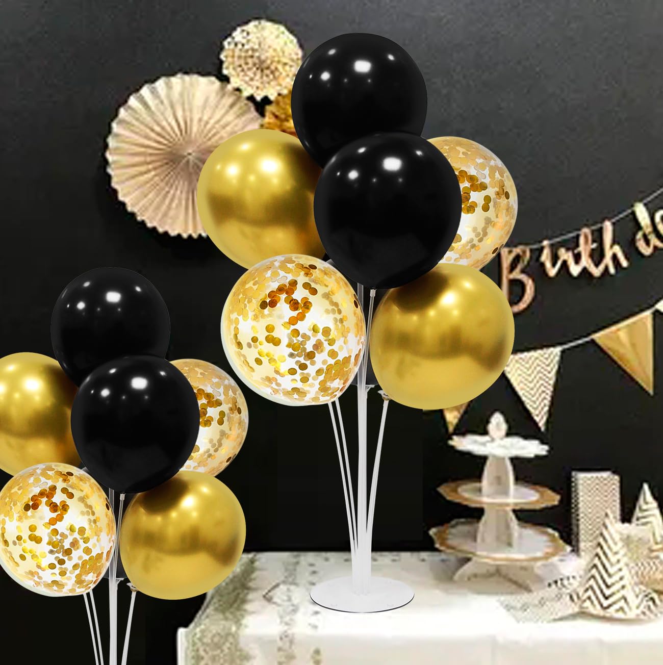 ZJDHPTY Black and Gold Party Decorations Balloon Stand Table Centerpieces for Birthday Wedding Retirement Anniversary Father's Day Halloween New Years Graduation Decorations 2025