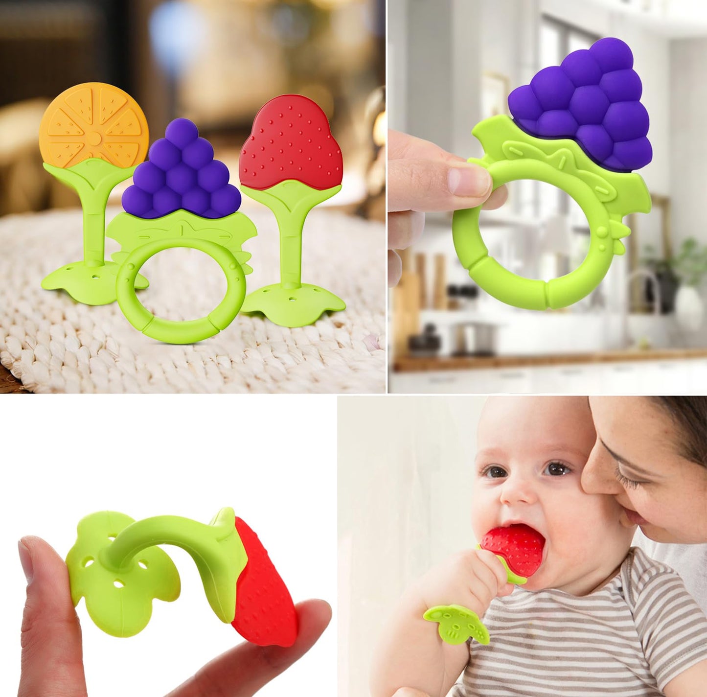6 Pack Baby Teething Toys for Newborn Infant, BPA Free Freezer Safe Silicone Fruit Baby Teethers Soothe Babies Gums Set for Babies 0-6 Months 6-12 Months