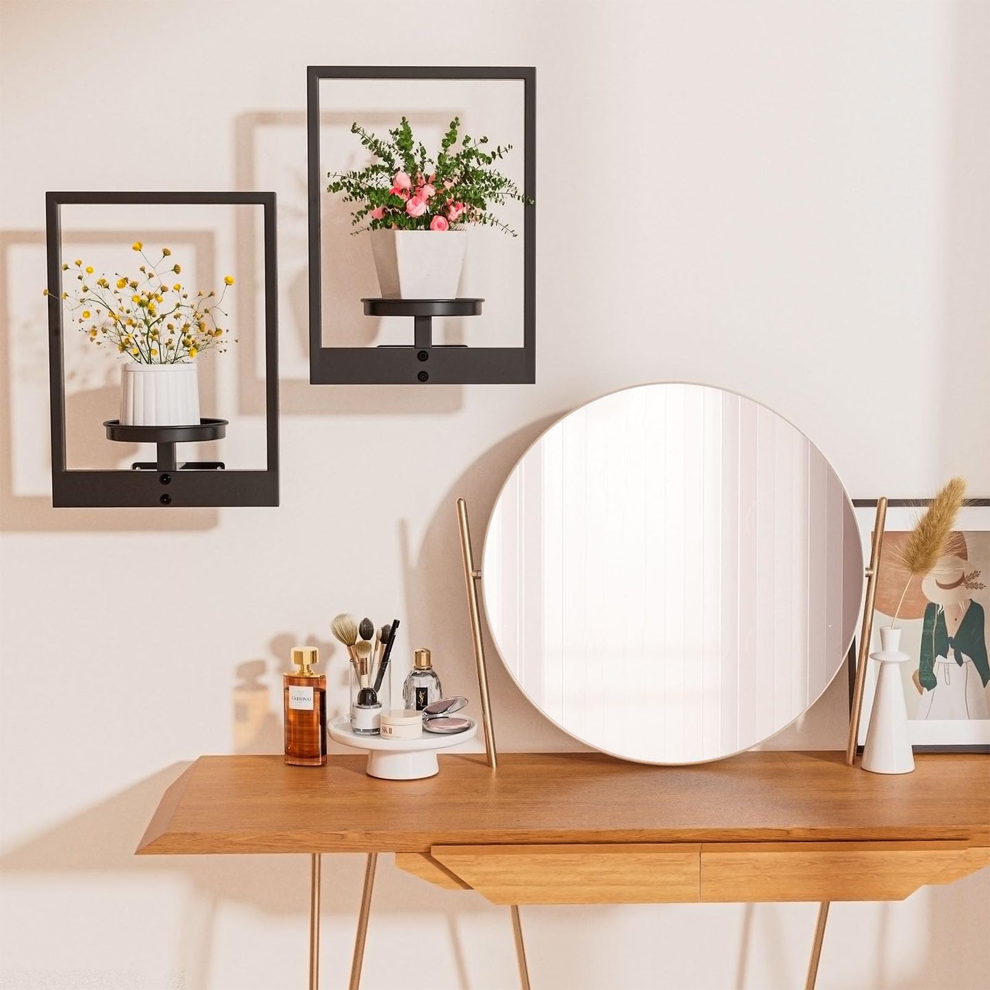 2-Pack Picture Frame Wall Plant Holder, Window Plant Shelves, Metal Wall Hanging Planters for Indoor Plants, Hanger Outdoor Plant Holder, Home Decor Display Stand for Living Room Balcony Garden Patio