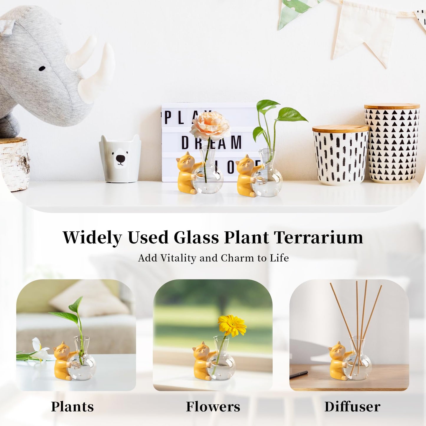 Plant Propagation Stations with Cat Statue: Glasseam Propagation Vases for Plants - Hydroponic Glass Terrarium for Home Decor - Funny Propagation Jars Gifts for Women Flower Lovers Cat Dads Moms