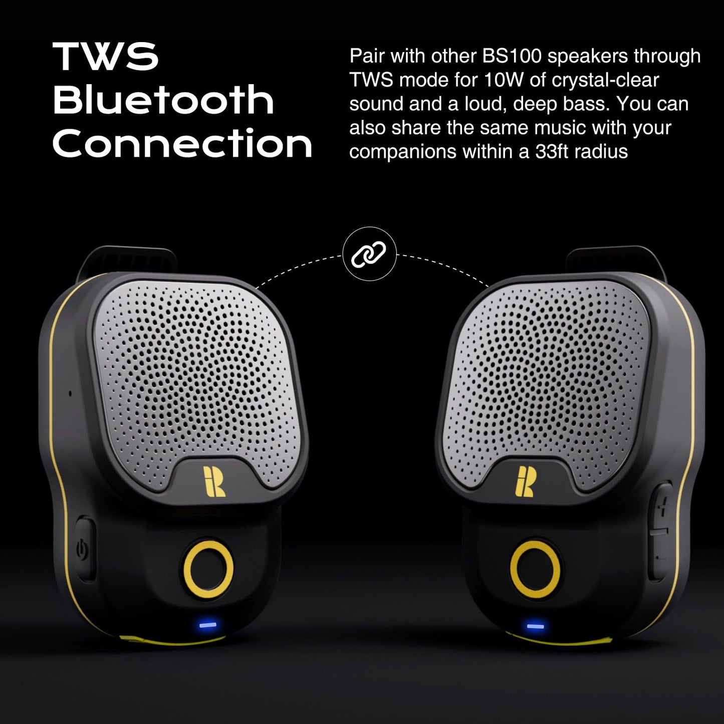 Rythflo Wearable Bluetooth V5.3 Speaker, 30H Working Time Clip-On Wireless Jobsite Water-Resistant Portable Speaker, Built-in ENC Mic for Hands-Free Music/Calls, IPX7 Waterproof, TWS Portable Speaker