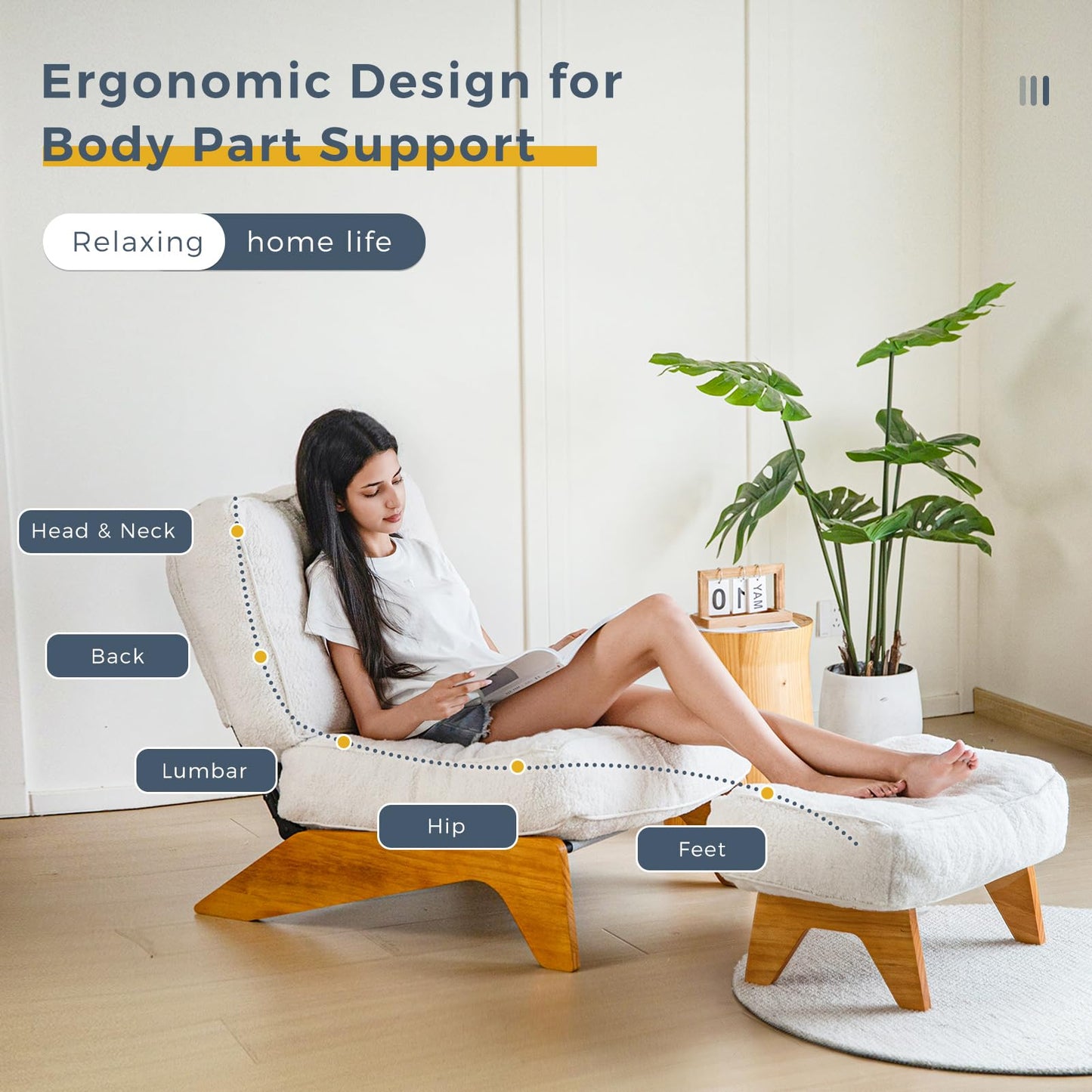 MAXYOYO Adjustable Accent Chair with Ottoman, Thick Cushion Seated Lounge Chair Reclining Chair for Living Room, Cozy Recliner and Footrest Set, Beige