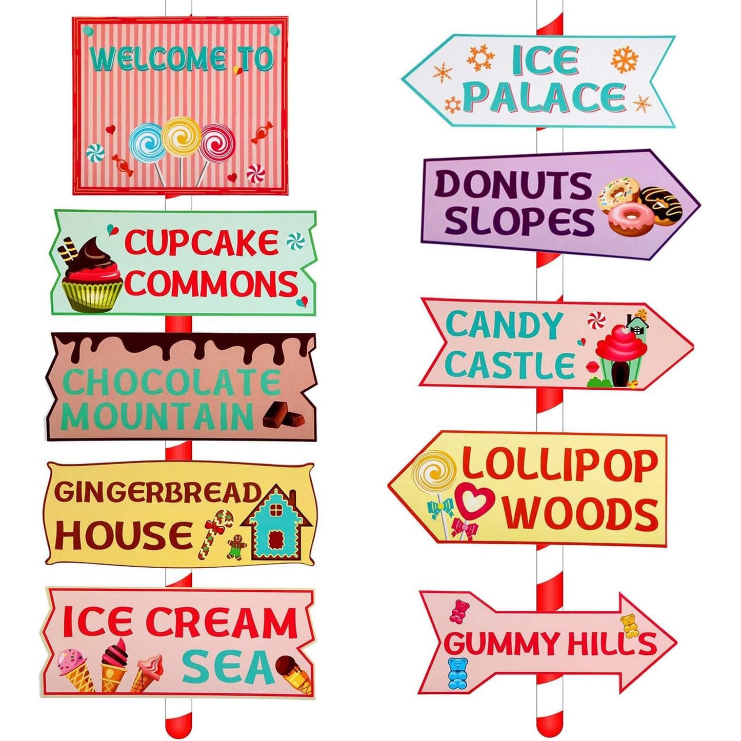 Gejoy 20 Pieces Candyland Party Decorations Candyland Trunk or Treat Car Decorations Kit Candy land Backdrop Signs for Halloween Christmas Party Decor (Cardstock)