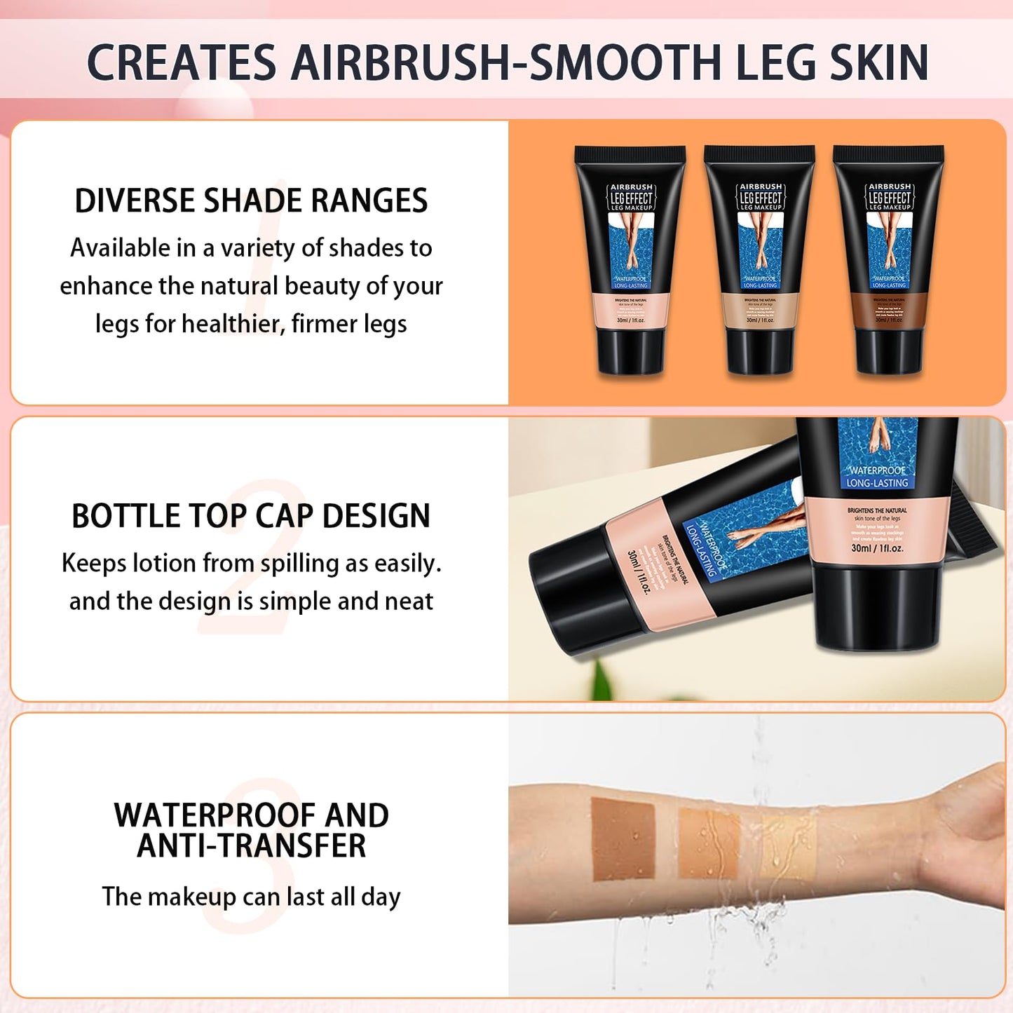 WALULAN Leg Makeup Waterproof, Smooth Legs, Fade the Skin Color of Legs, Effectively Cover the Scars of Legs and Body, Long-Term Body Foundation Make-up Uniform Skin Skin Beauty Leg Cream