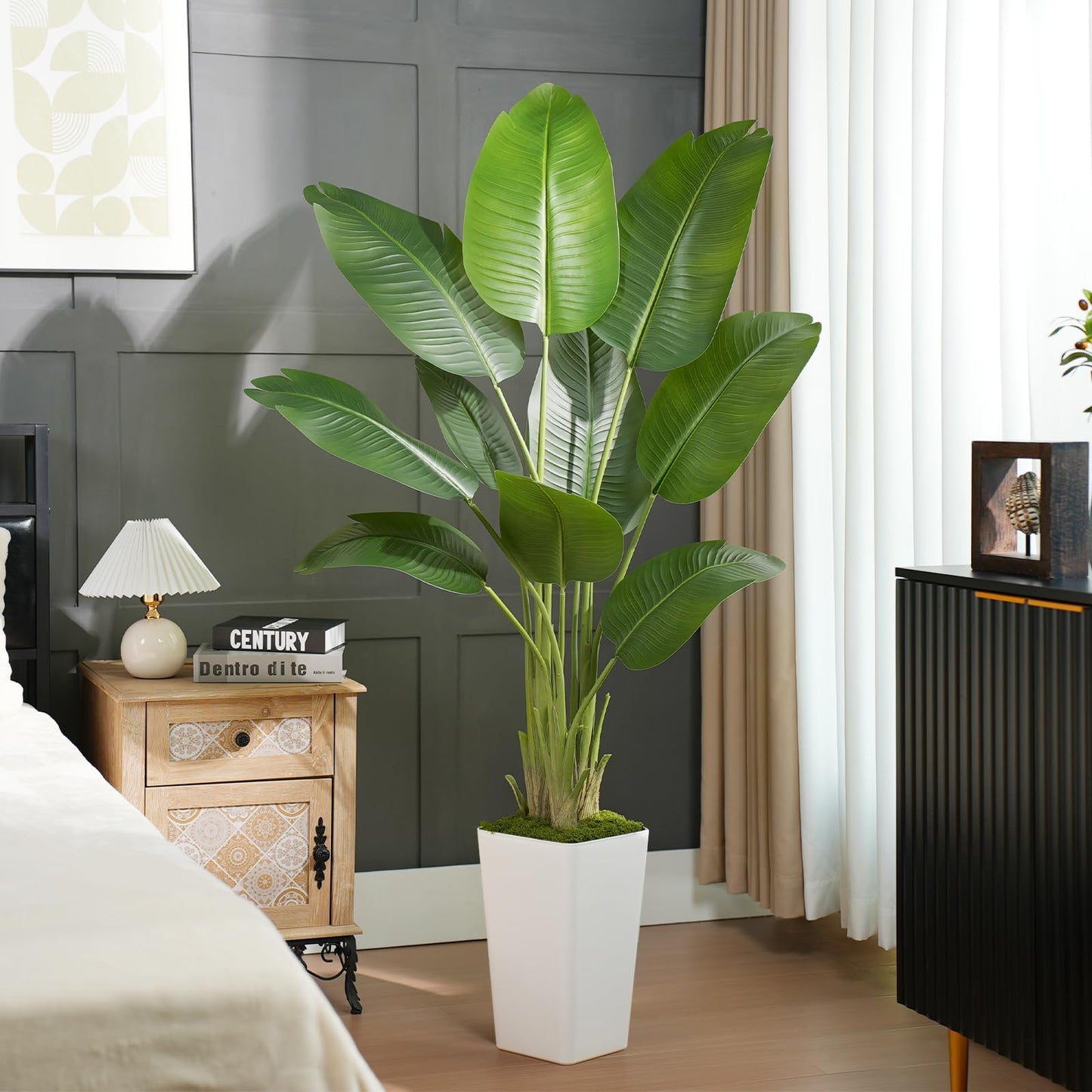Lifelike Bird of Paradise Artificial Plant 6ft Faux Banana Leaf Tree with White Tall Planter for Home Decor - Perfect Indoor Silk Floor Plant for Living Room, Office, and Bedroom Ambiance Enhancement
