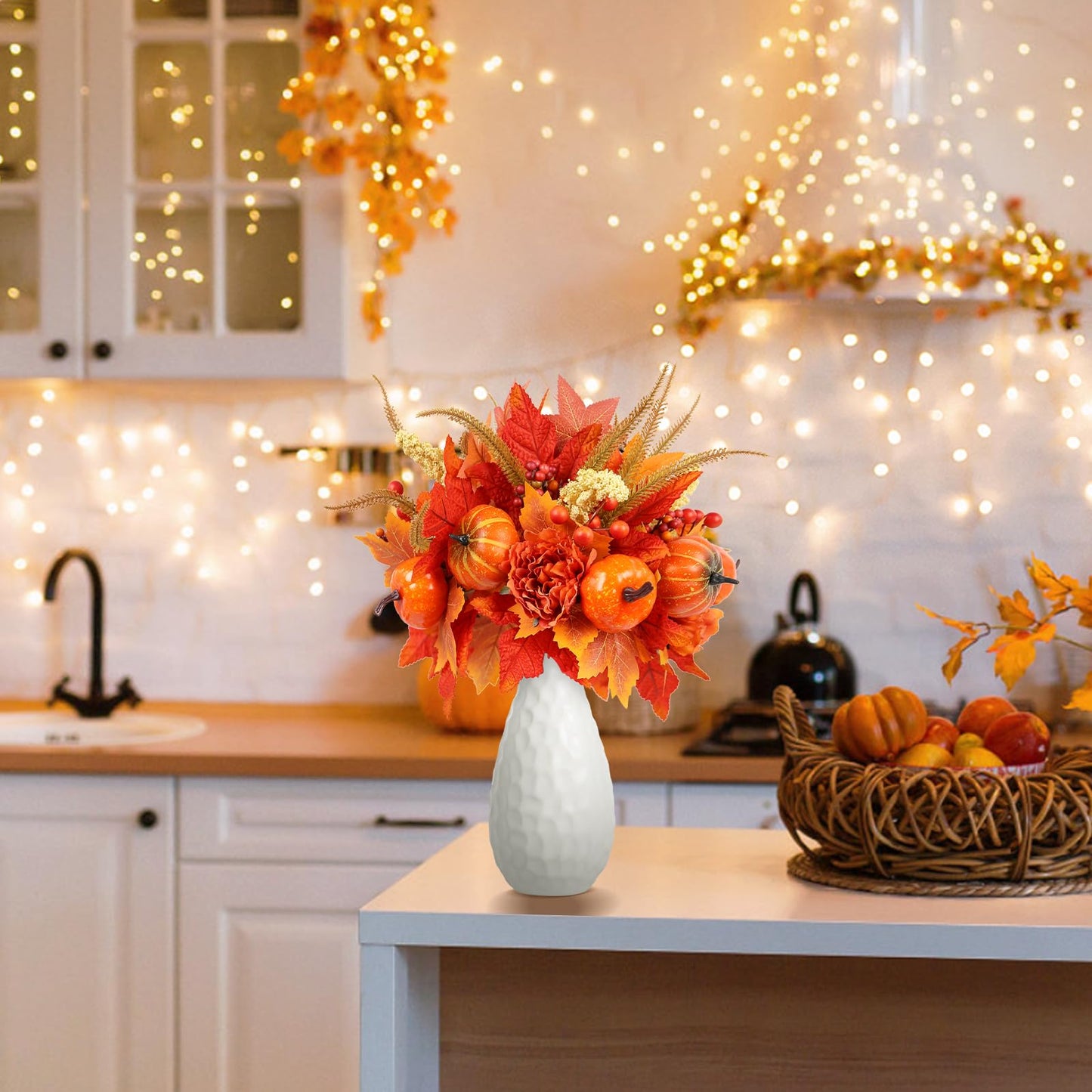 GOLUTYOK Fall Decor, 4PCS Artificial Autumn Pumpkin Berry Flower Maple Plant Stems Picks Vase Decorations, for Home Harvest Holiday Thanksgiving Indoor