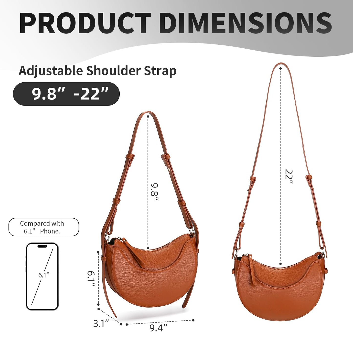 Herald Small Leather Crossbody Bag for Women, Designer Crescent Shoulder Purse Handbag with Adjustable Strap & Tassel (Brown)