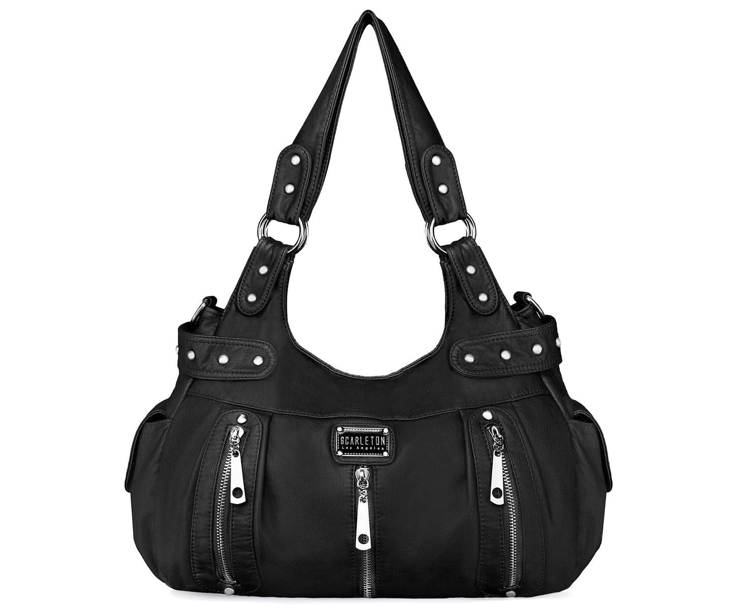 Scarleton Purses for Women Large Hobo Bags Washed Vegan Leather Shoulder Bag Satchel Tote Top Handle Handbags, H129201, Black