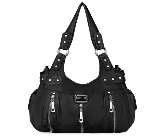 Scarleton Purses for Women Large Hobo Bags Washed Vegan Leather Shoulder Bag Satchel Tote Top Handle Handbags, H129201, Black