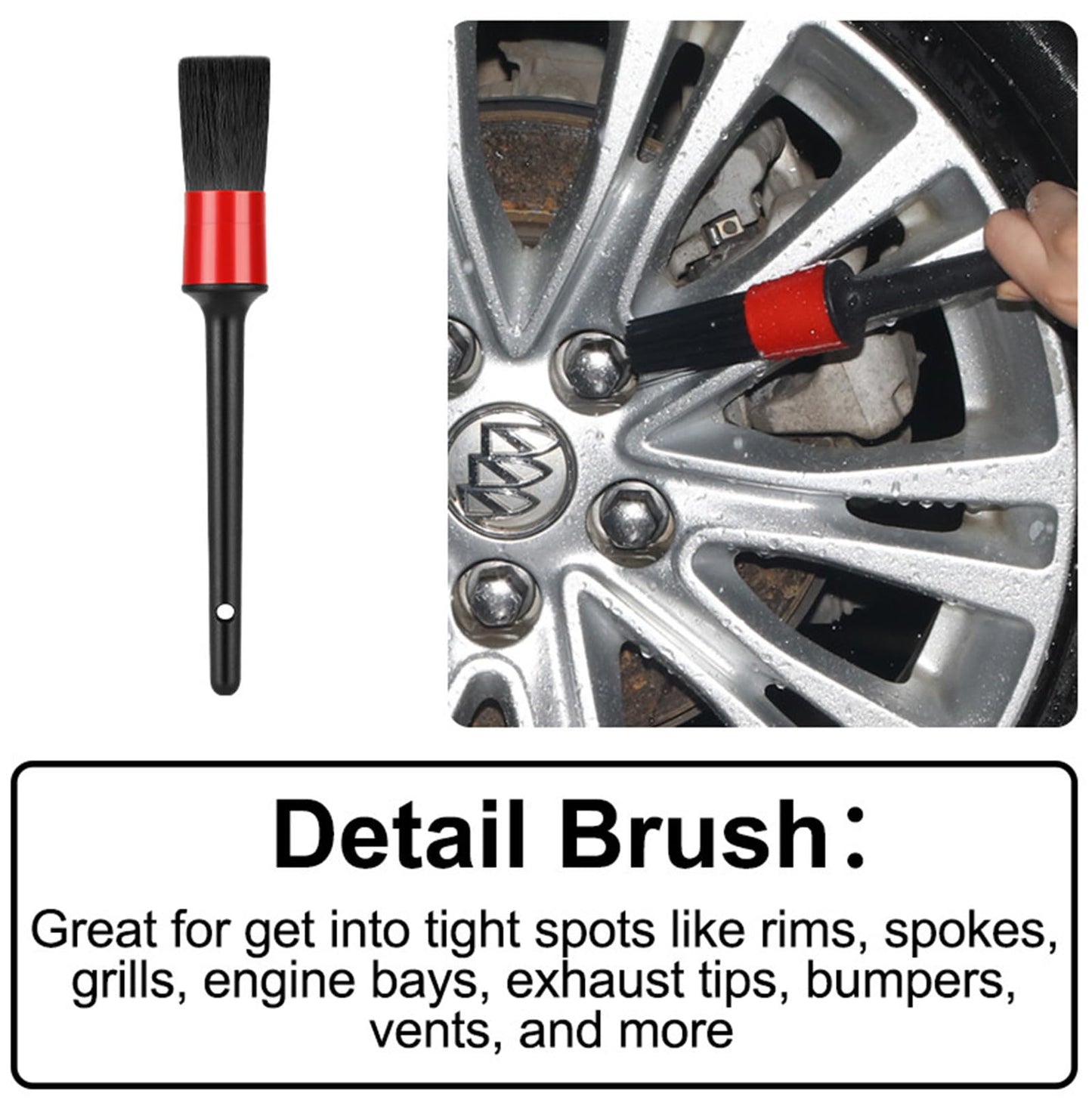 Fitosy Car Wheel Rim Tire Brush Set, Detailing Wash Kit, Long Soft Detail Brushes Accessories Tool for Automotive Cleaning Wheels, Interior,Exterior,Dirty Tires