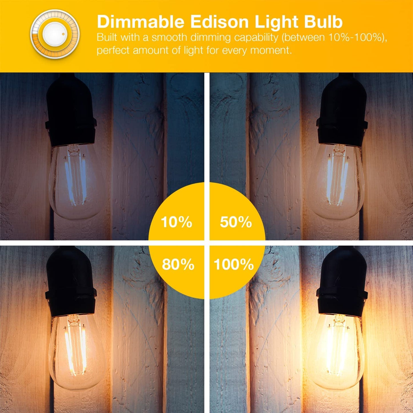 DAYBETTER 4 Pack Vintage LED Edison Bulbs, E26 Led Bulb 60W Equivalent, Dimmable Led Light Bulbs, High Brightness 800 LM Warm White 2700K, ST58 Antique LED Filament Bulbs, Clear Glass Style for Home