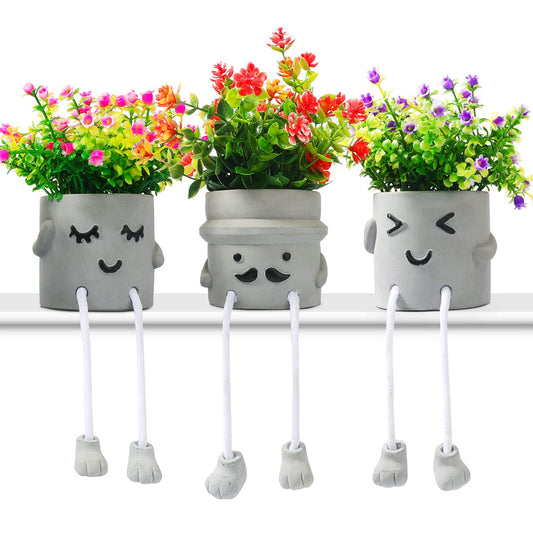 skycoo 3Pack Fake Plants in Cute Pots, Indoor Faux Plants Decorations Lifelike with 60 Artificial Flowers for Office Bathroom Bedroom Living Room Kitchen Home Farmhouse Shelf Decor C