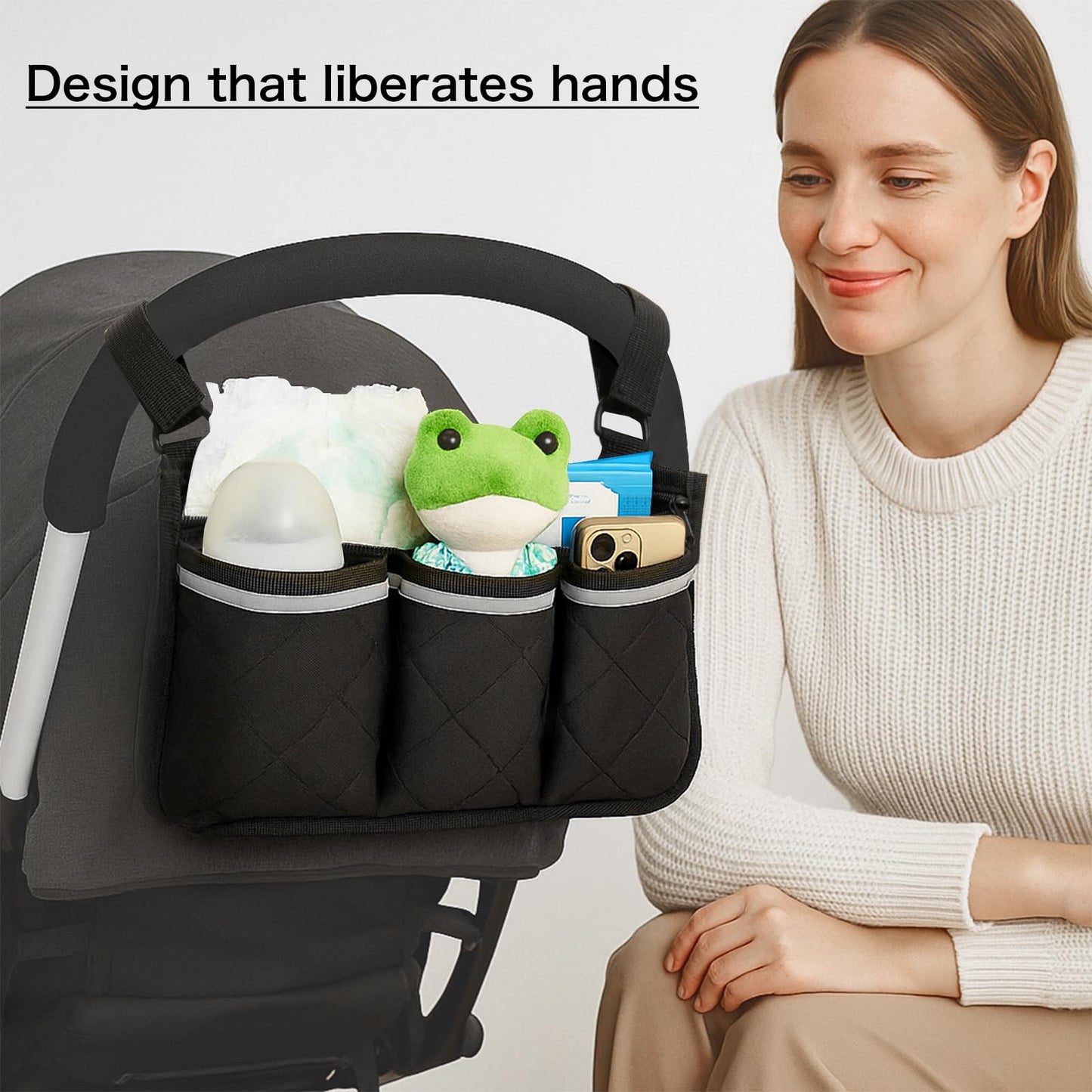 Stroller Caddy Stroller Organizer With Cup Holder, Non Slip Straps Stroller Bag for Phone, Pet Stroller Accessories,Universal Stroller Organizer, stroller caddy,Fits Single & Double Strollers