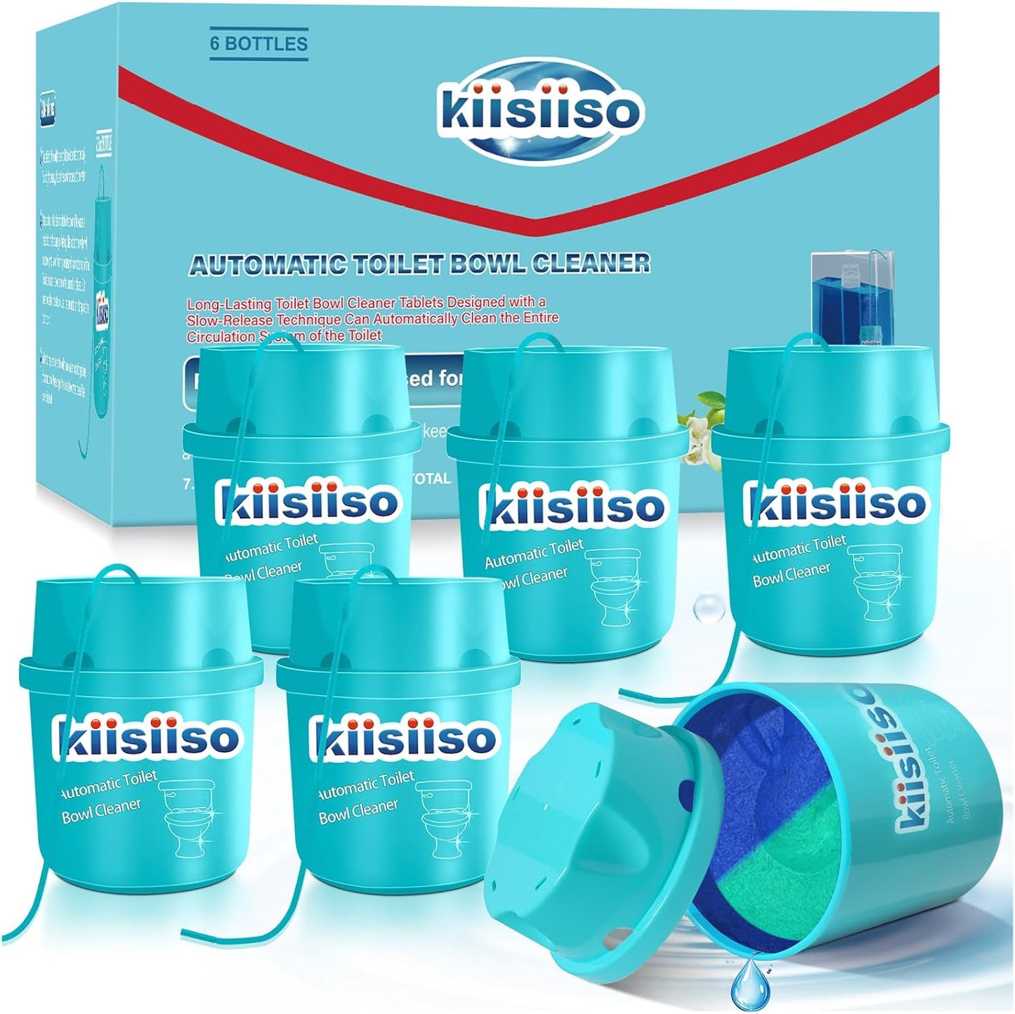KIISIISO Toilet Bowl Cleaners-6 Pack, Automatic Toilet Tank Cleaner Tablets in Bottles, Long-Lasting Powerful Cleaning, Prevents Bathroom Stain & Odors Build Up, Septic Safe, Blue Water