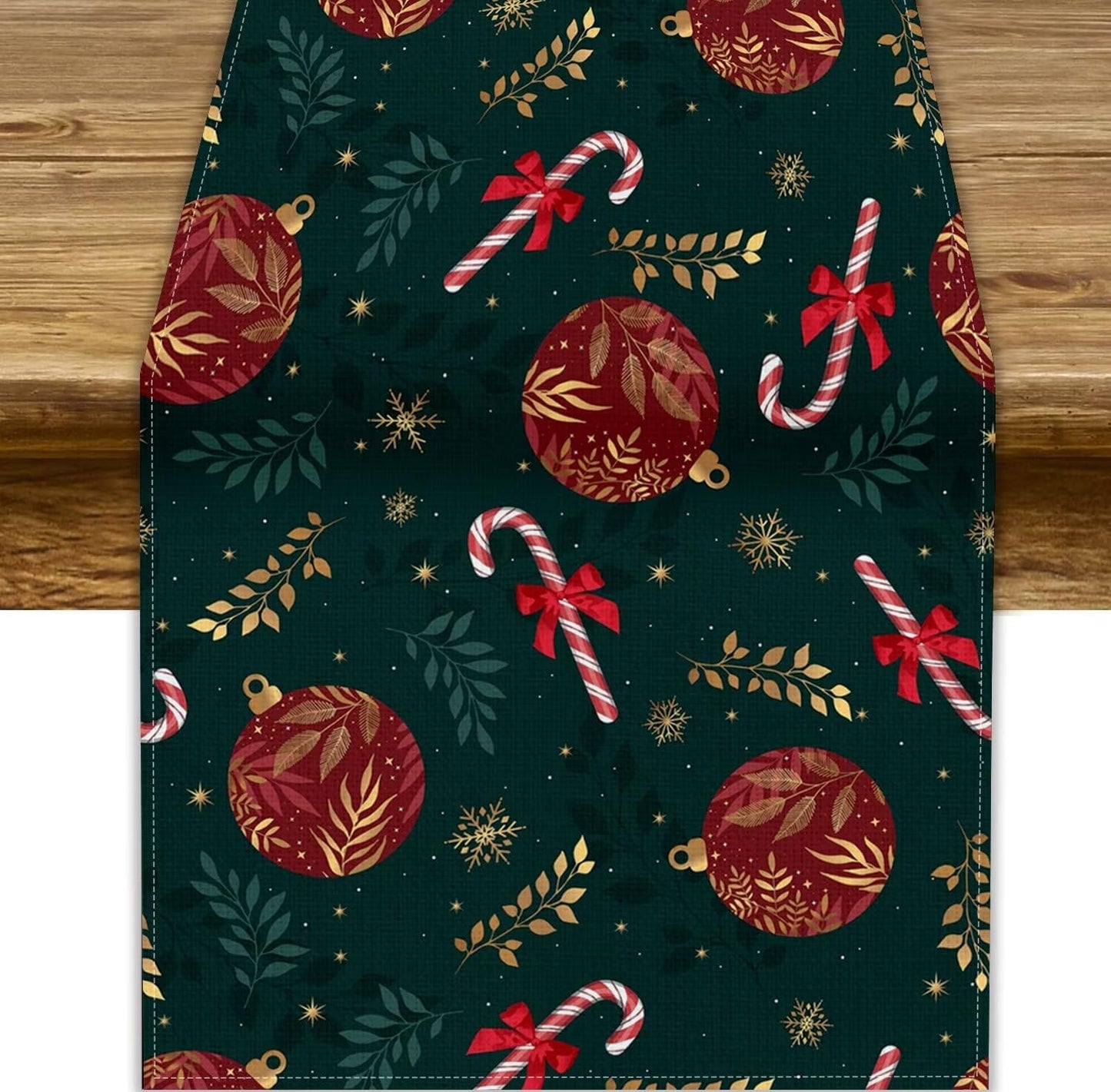 Christmas Table Runner,Green Red Xmas Balls Winter Holiday Dinner Table Decoration for Home Living Room Kitchen Dining Room 13x36in