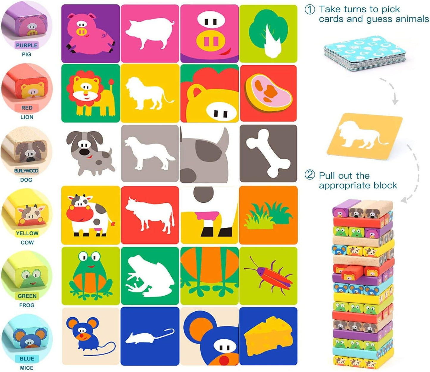TOP BRIGHT Colored Wooden Blocks Stacking Board Games for Kids Ages 4-8 with 51 Pieces