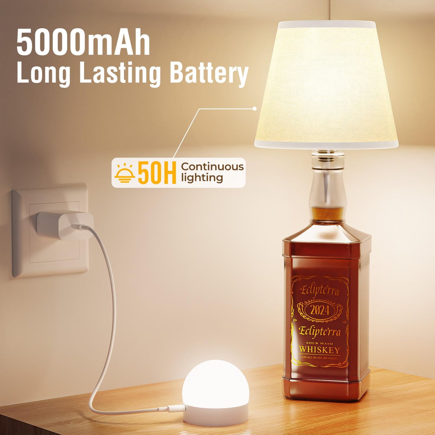 Eclipterra Cordless LED Bottle Lamp 5000mAh Battery Portable Wireless Table Lamp Wine Bottle Lamp for Indoor Outdoor Dining Bedroom with Remote (White, 1 Pack)