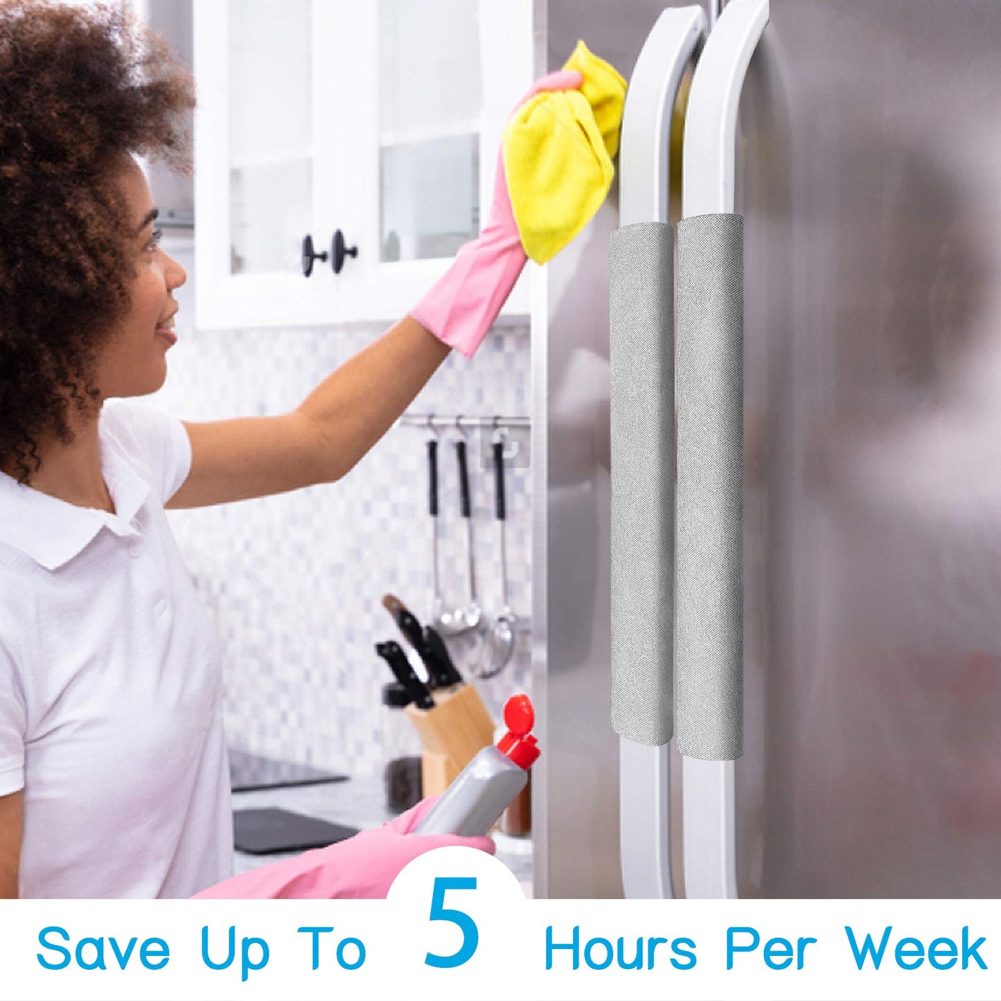 Miss.Silk Refrigerator Door Handle Covers, Set of 5, Keep Your Kitchen Appliance Clean from Smudges, Drips, Food Stains, Oil, Handmade Decor Protector for Fridge, Ovens, Dishwashers (Grey)