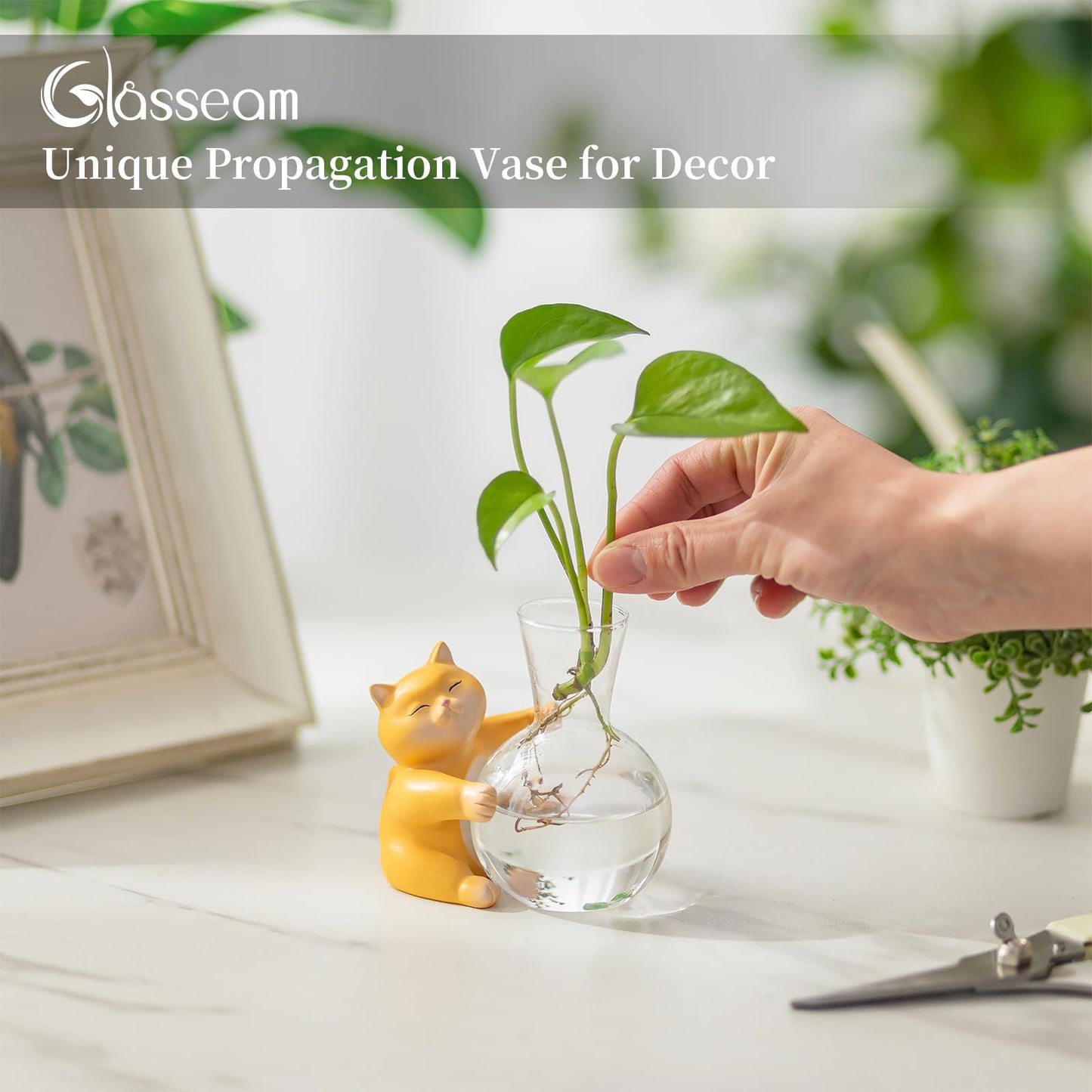 Plant Propagation Stations with Cat Statue: Glasseam Propagation Vases for Plants - Hydroponic Glass Terrarium for Home Decor - Funny Propagation Jars Gifts for Women Flower Lovers Cat Dads Moms