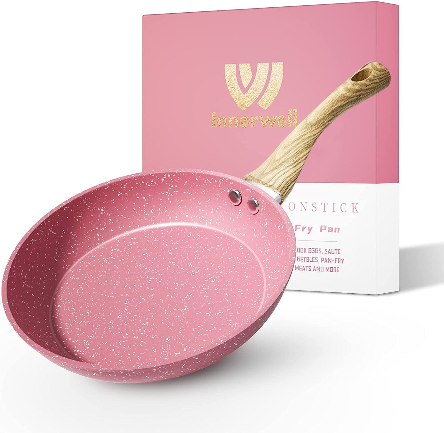 8-Inch Pink Nonstick Egg Pan, PFOA-Free Stone Cookware Skillet, Induction Compatible