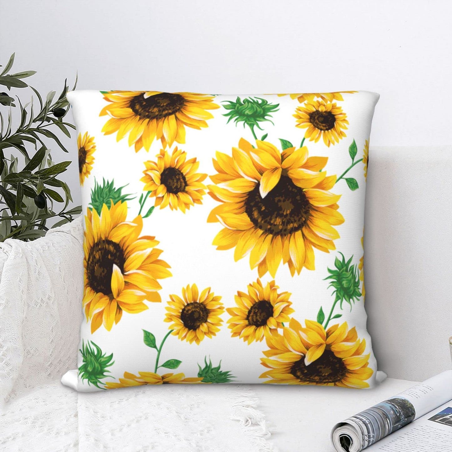 Wizfuyq Yellow Sunflower Throw Pillow Case Square Cushion Cover Home Decorative Sofa Armchair Bedroom Livingroom Standard Pillowcase 22 X 22 Inch