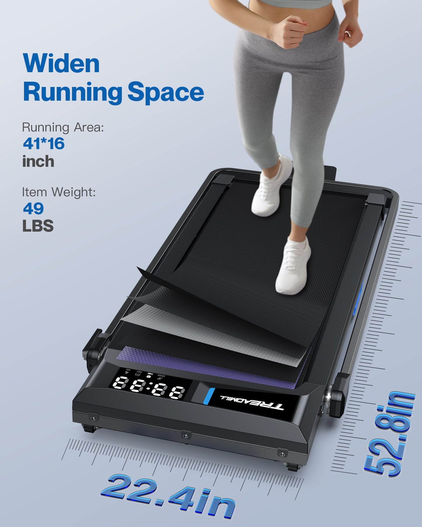 Under Desk Walking Pad Treadmill: Incline Voice Controlled Smart Treadmill 350 lbs Capacity for Home Office Use, Compatible with KINOMAP WELLFIT App